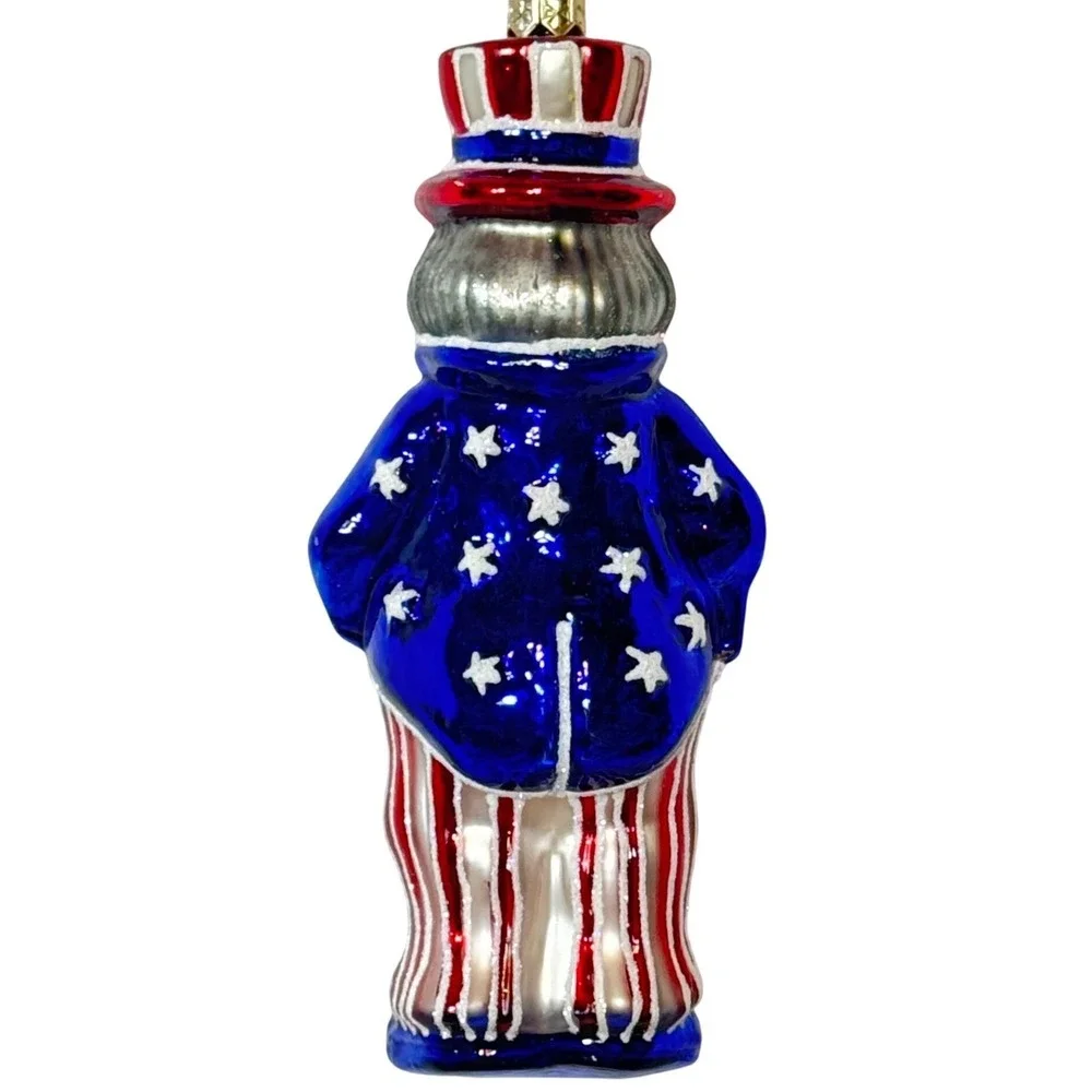 Uncle Sam Blown Glass Ornament Patriotic Americana Red White Blue - Silver Beard